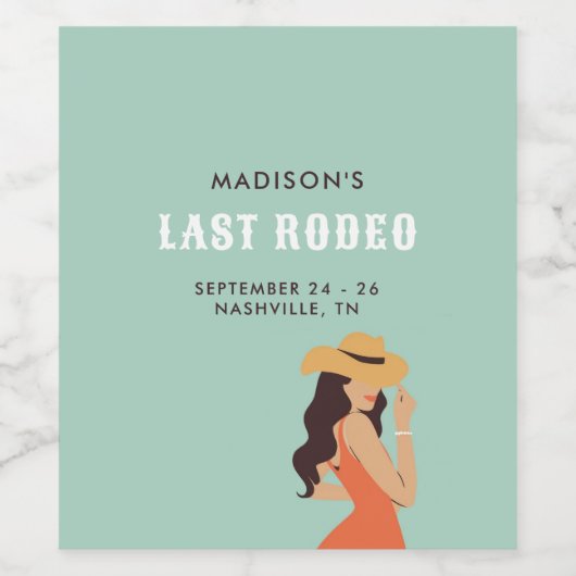 Retro Sassy Laatste Rodeo Roze Groene Bachelorette Wijn Etiket (Enkel label)