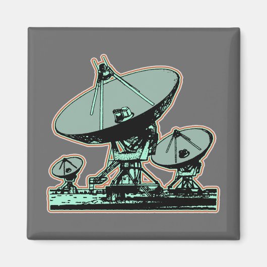 Retro Satellite Dish Grafisch Magneet (Voorkant)