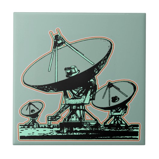 Retro Satellite Dish Grafisch Tegeltje (Voorkant)