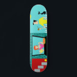 Retro Saturday Morning Skateboard<br><div class="desc">Bienvenue à Suburbia ! Ce Retro Saturday Morning Skateboard propose un joli couple de dessins animés minimalistes dans leur petit coin de paradis. De la fenêtre d'une maison en briques turquoise et turquoise, nous pouvons voir Mme Homemaker. La belle rousse porte une grenouille rose chaude. Elle tient un pichet de...</div>
