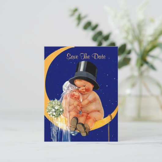 Retro SAVE THE DATE AANKONDIGING EZ om aan te pass (Staand voorkant)