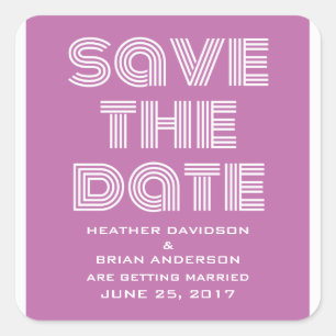 Retro Save the Date Stickers, Fuchsia Vierkante Sticker