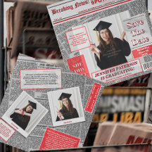 Retro Save The Date Tijdschrift Krant Afstuderen