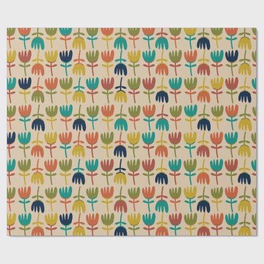 Retro Scandi Tulips Mideeuwse Floral Pattern Cadeaupapier (Vlak)