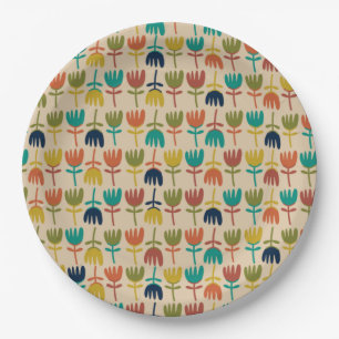 Retro Scandi Tulips Mideeuwse Floral Pattern Papieren Bordje