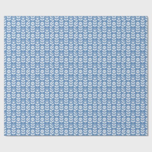 Retro Scandinavian Blue Pattern Cadeaupapier (Vlak)
