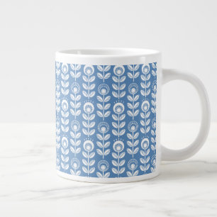 Retro Scandinavian Blue Pattern Extra Grote Beker