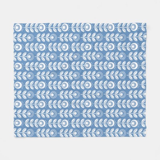 Retro Scandinavian Blue Pattern Fleece Deken (Voorkant (Horizontaal))