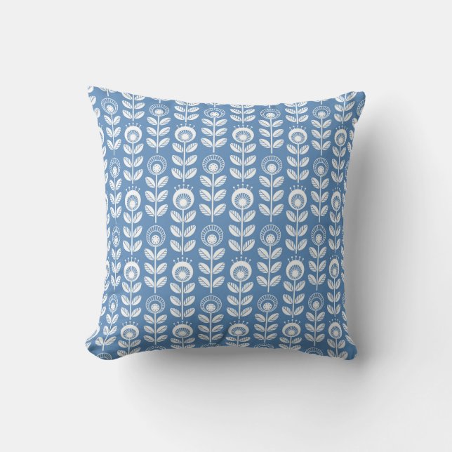 Retro Scandinavian Blue Pattern Kussen (Voorkant)