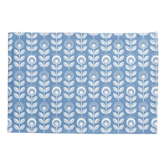 Retro Scandinavian Blue Pattern Kussensloop (Achterkant-Links)