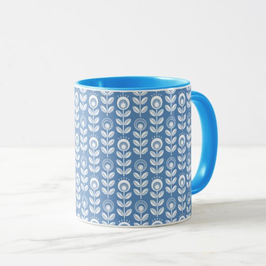 Retro Scandinavian Blue Pattern Mok (Voorkant rechts)