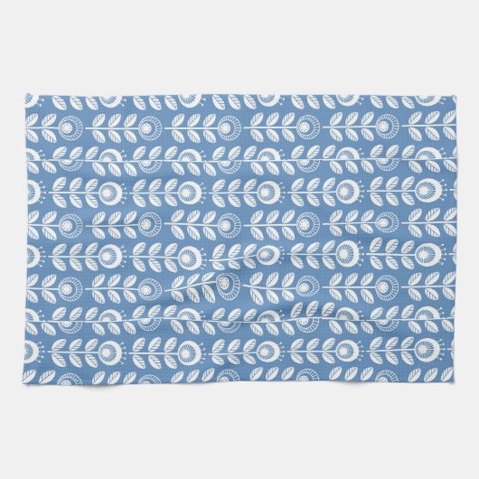 Retro Scandinavian Blue Pattern Theedoek (Horizontaal)
