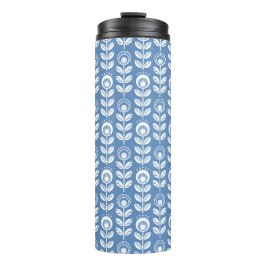 Retro Scandinavian Blue Pattern Thermosbeker (Voorkant)