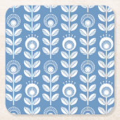 Retro Scandinavian Blue Pattern Vierkante Kartonnen Onderzetter (Voorkant)