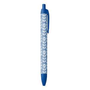 Retro Scandinavian Blue Pattern Zwarte Inkt Pen