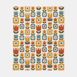 Retro Scandinavisch Tulp Bloemmotief Fleece Deken