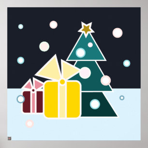 Retro Scandinavische Kerstboom Cadeaus Kunst Poster