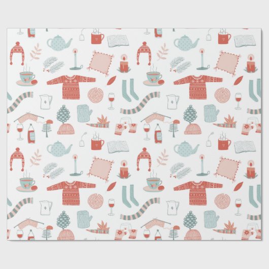 Retro Scandinavische Kerstmis Cadeaupapier (Vlak)