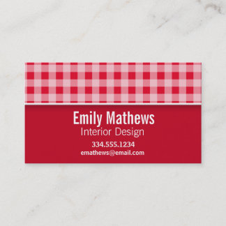 Retro Scarlet Red Gingham; geruit Visitekaartje