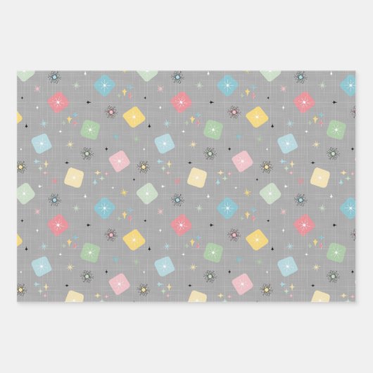 Retro Scattered Atomic Star Explosions Patroon Inpakpapier Vel (Voorkant)