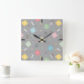 Retro Scattered Atomic Star Explosions Patroon Vierkante Klok (Huis)