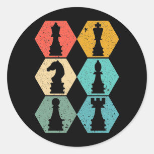 Retro Schaakstukken Sunset Poster Ronde Sticker