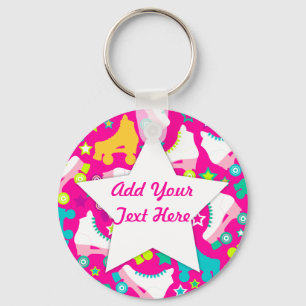 Retro Schaatsen Hot-roze aangepaste Sleutelhanger