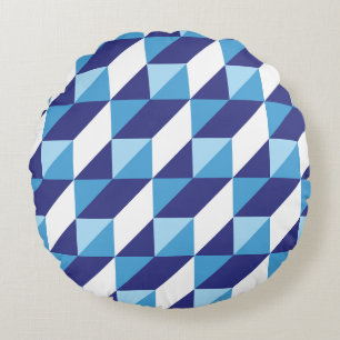 Retro Schakeringen van Blauw Geometrische Driehoek Rond Kussen