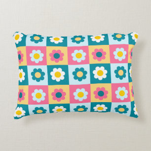 Retro Schattig Kleurrijk Pastel Bloemen Patroon Accent Kussen