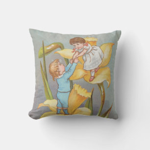 Retro Schattig Zoete Valentijn, kinderen en narcis Kussen