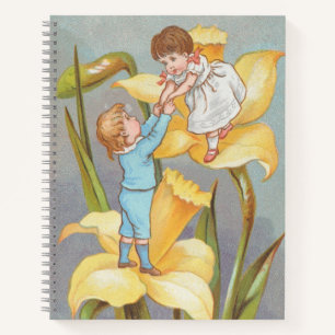 Retro Schattig Zoete Valentijn, kinderen en narcis Notitieboek