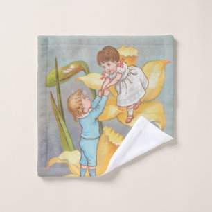 Retro Schattig Zoete Valentijn, kinderen en narcis Washandje