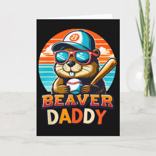 Retro Schattige Bever Vader Bysebyll Vintage Dier Kaart
