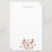 Retro Schattige Cat Floral Stationery Paper (Voorkant / Achterkant)