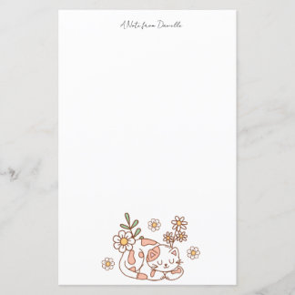Retro Schattige Cat Floral Stationery Paper