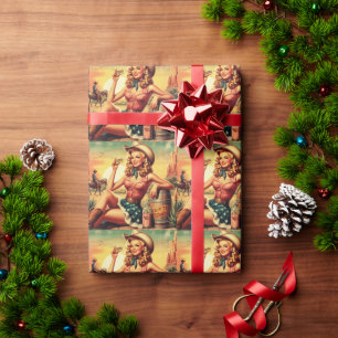 Retro Schattige Cowgirl Cadeaupapier