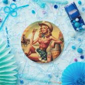 Retro Schattige Cowgirl Papieren Bordje (Feest)