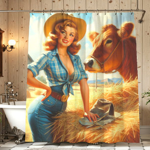 Retro Schattige Cowgirl Pin-up Douchegordijn