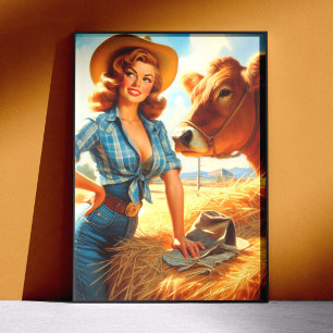 Retro Schattige Cowgirl Pin-up Perfect Poster