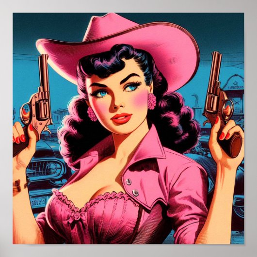 Retro Schattige Cowgirl Poster (Voorkant)