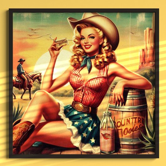 Retro Schattige Cowgirl Poster