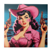 Retro Schattige Cowgirl Tegeltje (Voorkant)