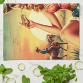 Retro Schattige Cowgirl Theedoek (Gevouwen)