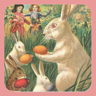Retro Schattige Dieren Pasen Vierkante Sticker