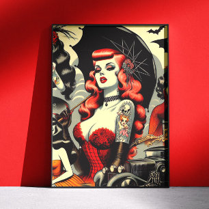 Retro Schattige Getatoeëerde Goth Meisjes Poster