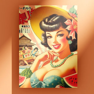 Retro Schattige Japans Meisje Briefkaart