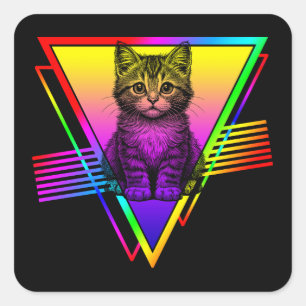 Retro Schattige Kat Vierkante Sticker