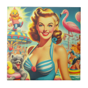 Retro Schattige Kitsch Meisje Tegeltje