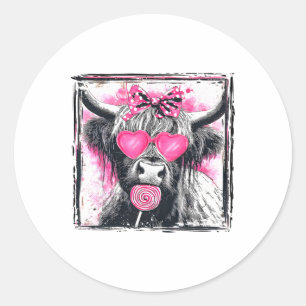 Retro Schattige Lolly Koe Lint Valentijn Roze Hart Ronde Sticker