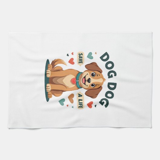 Retro Schattige Reddingshond Save A Life Cartoon P Theedoek (Horizontaal)